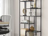 Bookcase with 6 shelves ink black - transparent glass