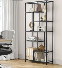 Bookcase with 6 shelves ink black - transparent glass