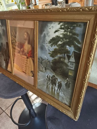Vintage antique holly Trio print's in gold frame