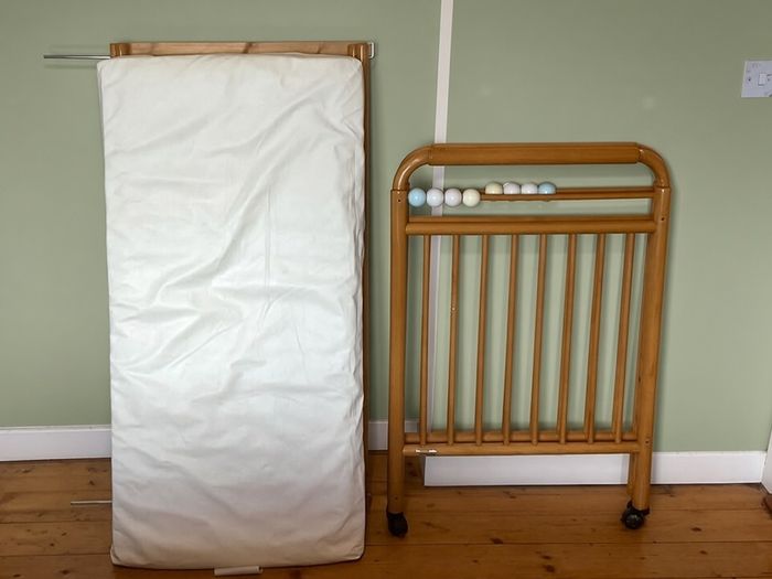 Large Wooden Baby Cot with Mattress | Honey Brown Finish