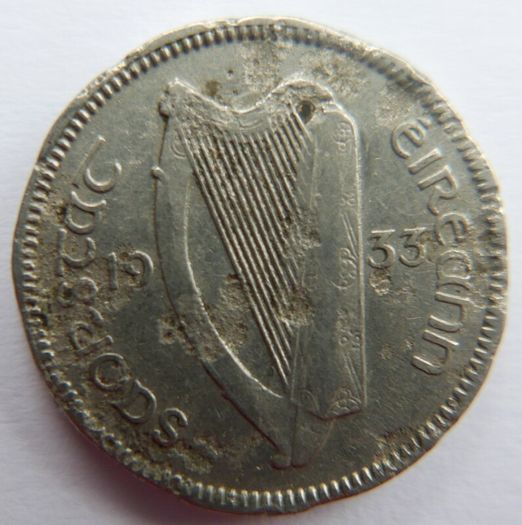 Vintage Irish Sixpence 1928 and 3 Pence 1933