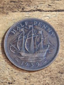 Great Britain UK 1939 Half Penny George VI Coin - free standard postage