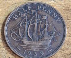 Great Britain UK 1939 Half Penny George VI Coin - free standard postage