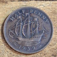 Great Britain UK 1939 Half Penny George VI Coin - free standard postage