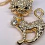 Created Black & White Austrian Crystal Cat Keychain In Yellow Gold Tone Image 2