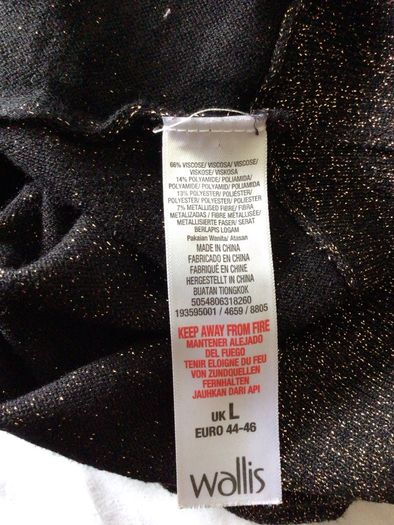 Wallis Ladies Black and Gold Sparkle dolman sleeve jumper size L includes Post
