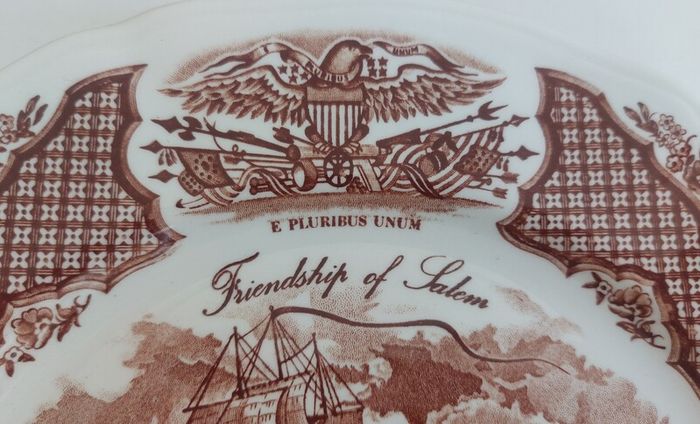 Fabulous Vintage 35 Piece Brown and White Fair Winds, Historical Scenes of Chinese Export to America Dinner Service by Alfred Meakin, Staffordshire