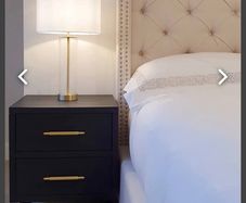 2 x black bedside lockers - black wood with gold handles