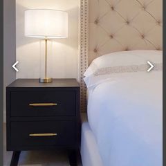 2 x black bedside lockers - black wood with gold handles