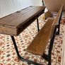 Vintage Oak School Desk with Cast Iron Frame and Bench Image 2