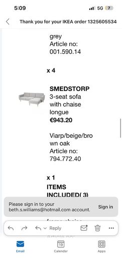 Smedstorp 3 seat sofa with chase longue