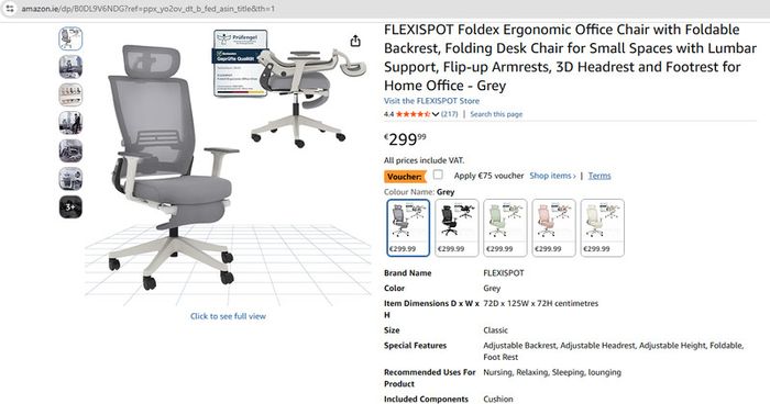 Brand New Office/Gaming Chair, Foldable Backrest for Small Spaces, Flip-up Armrests, Footrest(!) - Grey