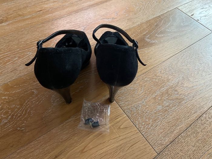 Next Black Suede Peep toe Strappy Heels UK6