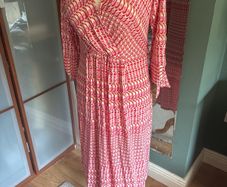 Avoca Anthology Multi Coloured Pink Faux Wrap Dress with flattering neckline- Size 2 and Free Necklace