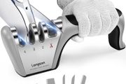 NEW SALE | Sharpener, 4 in 1 Kitchen Knife Sharpening 4 Stage Manual Knife Sharperener Tool with Cut Protection Gloves for Sharpening Kitchen Knives, Scissors