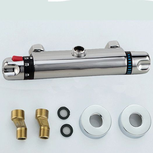 Full set Thermostatic Exposed Bar Shower Mixer Valve Tap Chrome Bottom 1/2" Outlet