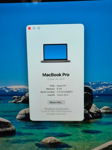 2020 MacBook Pro 13-inch M1 (A2338) 8GB RAM 512GB SSD Space Gray macOS Tahoe 26.5 , Battery Cycle: 194 (Was MDM Framework)