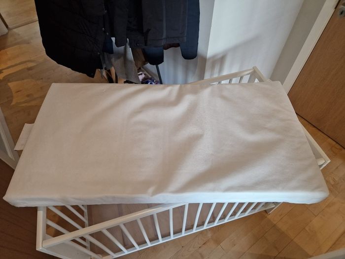 White Wooden Baby Cot Crib with Mattress Excellent Condition