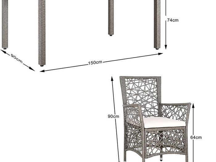 poly rattan seating group 6 garden chairs 5cm cushions table 150x90cm weatherproof seating set garden furniture set beige-grey