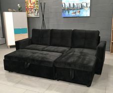 Black velvet Corner Sofa Bed Storage, 215cm