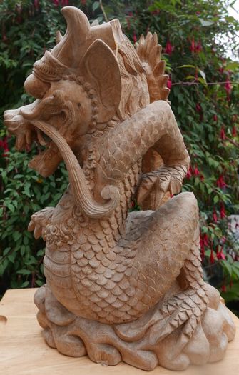 Large Beautifully Hand Carved Wooden Dragon, height 16,5 inches