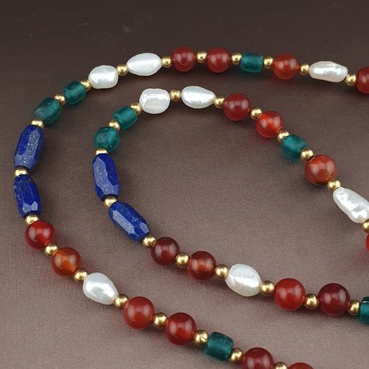 Antique Himalayan Tibetan 3 Eyes Agate Dzi Bead With Mix Lapis,carnelianPearls Necklace