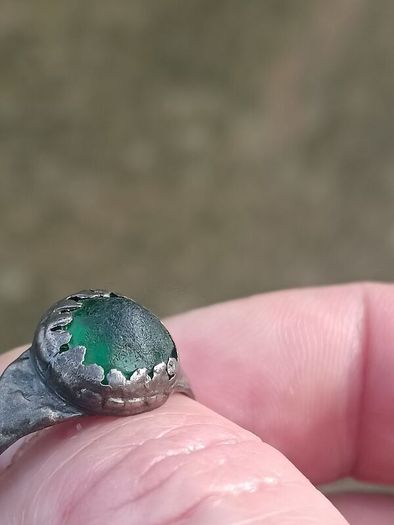 Medieval Nomad Green Garnet Bronze Ring 9th-13th AD