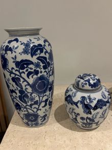 Two Laura Ashley China Blue Porcelain Vases