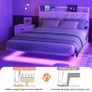 Floating Double Bed Frame with Upholstered Headboard Storage, White 135x190cm Metal Bed Frame with LED Lights & USB Charging Station, 4ft6 Platform Bed, Heavy Duty Metal Slats, Noise Free Image 6
