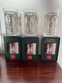 Vintage Holmegaard Golden Christmas Water Glass x 3