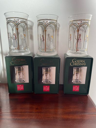 Vintage Holmegaard Golden Christmas Water Glass x 3