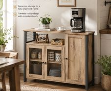 Kitchen Sideboard Storage Cabinet With Glass Doors Rustic Industrial Furniture