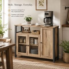 Kitchen Sideboard Storage Cabinet With Glass Doors Rustic Industrial Furniture