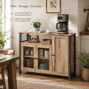 Kitchen Sideboard Storage Cabinet With Glass Doors Rustic Industrial Furniture