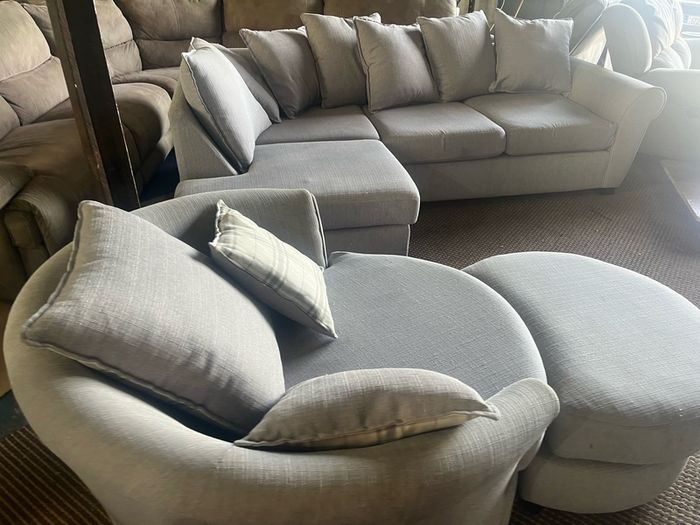 Grey corner sofa with matching armchair couch