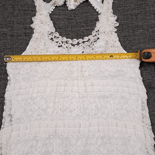 Yumi White Cream Tiered Lace Crochet Ruffle Sundress Mini Dress Size S