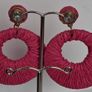 Hot Pink Raffia Woven Stud Hollow Out Woven Hoop Earrings Image 7