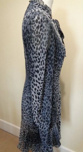Karen Millen Grey and Black Animal Print Dress with Tie Neck Detail