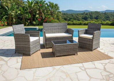 Lakeside 4 Seater Rattan Garden Furniture Set Outdoor Sofa & Armchairs with Table Patio Terrace Ireland