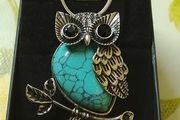 Silver Turquoise stone Owl Pendant