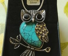 Silver Turquoise stone Owl Pendant