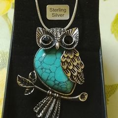 Silver Turquoise stone Owl Pendant