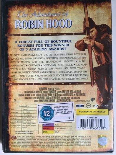The Adventures Of Robin Hood [1938] Errol Flynn, Olivia de Havilland, Claude Rains, Eugene Pallette, & Basil Rathbone [Movie 2xDVD] Academy Award Winner