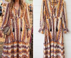 Boho festival maxi dress folk tiered floaty