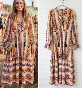 Boho festival maxi dress folk tiered floaty