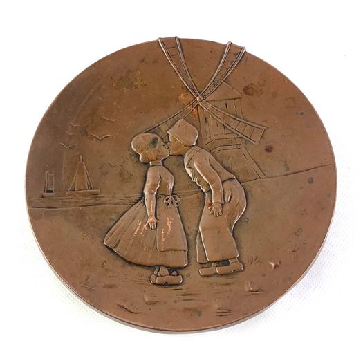 Antique Dutch Bronzed Copper Trinket Dish