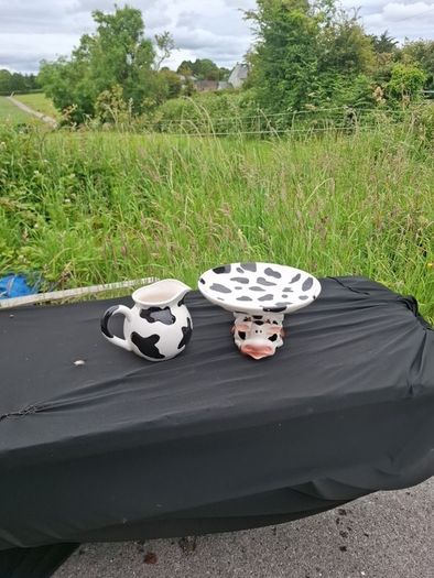 Cow ceramic water jug and fruit bowl postage possible