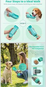 Pet 4 in 1 multifunctional water bottle,  treat dispenser, and waste disposal