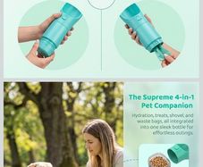 Pet 4 in 1 multifunctional water bottle,  treat dispenser, and waste disposal