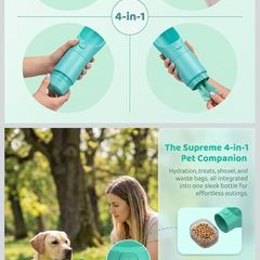 Pet 4 in 1 multifunctional water bottle,  treat dispenser, and waste disposal